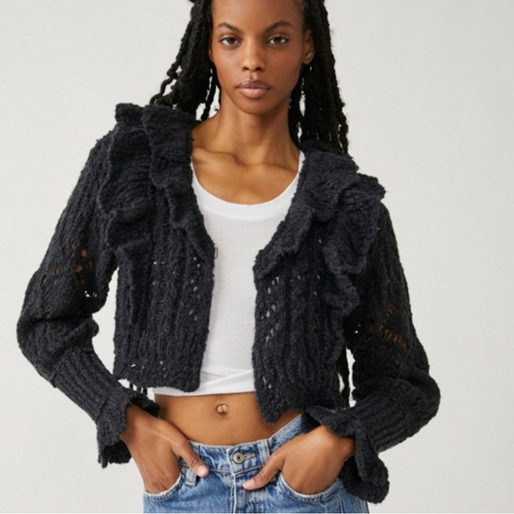 Free People Sweaters - Free People Women’s Crochet Ruffle Knit Cropped Cardigan